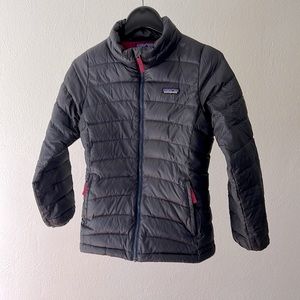 Patagonia girls size large 12 kids down sweater puffy jacket navy with fuchsia